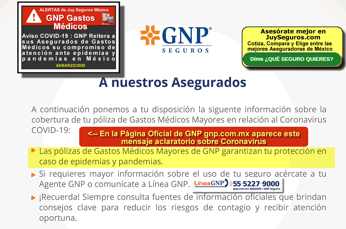 AGENTE GNP Juy Seguros México AVISO Público y Clientes: GNP Seguros Reafirma compromiso en Epidemias y Pandemias COVID-19